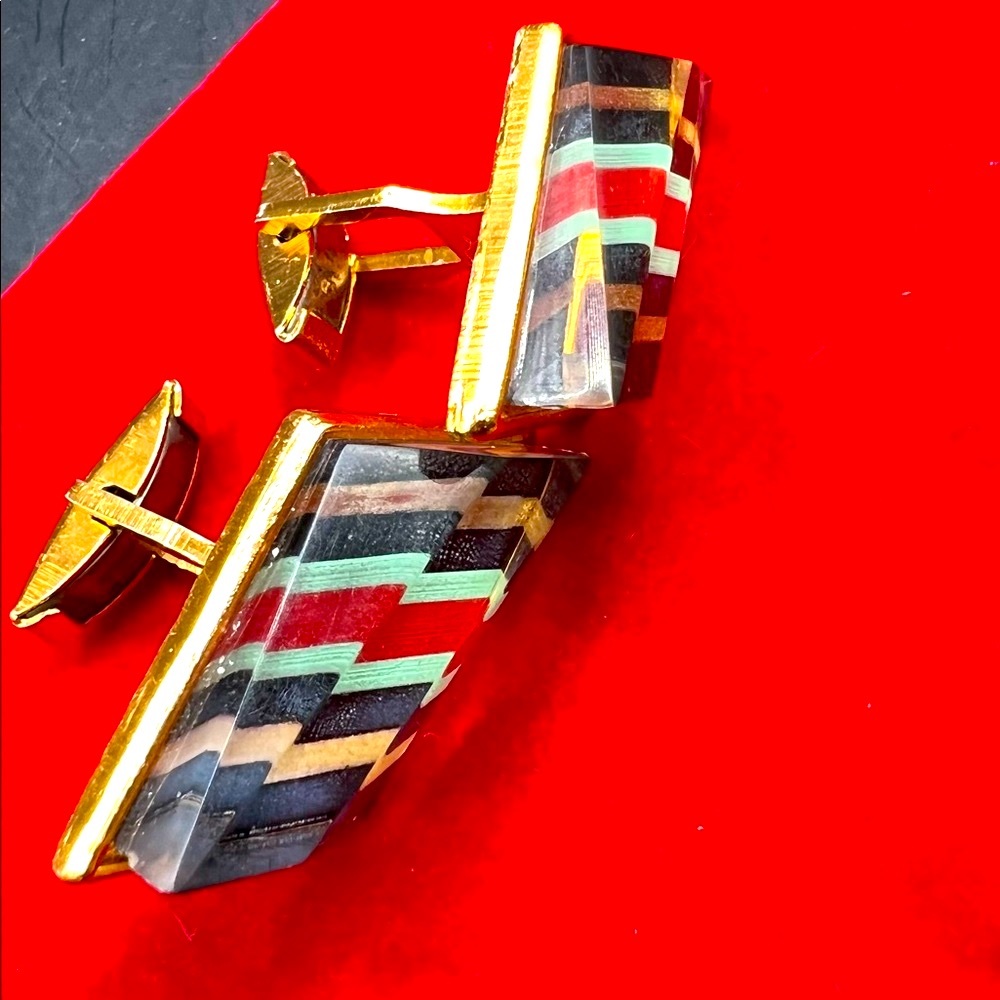 Lucite Vintage Cufflinks Gold tone Multicolore Mid century 🍂